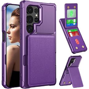 CCSmall Wallet Case for Samsung Galaxy S25 Ultra with Card Holder for Women Men, Luxury Folio Leather Wallet & TPU Bumper Phone Case for Samsung S25 Ultra ZM Purple