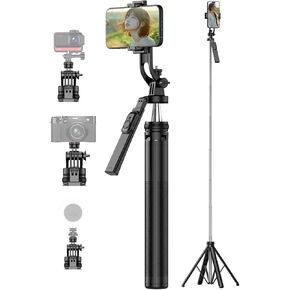 Selfie Stick Tripod, Extendable Tripod for Phone & Selfie Stick with Detachable Phone Holder & Wireless Remote, Phone Tripod Compatible with All Cell Phones, Camera