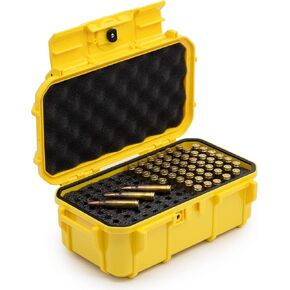 Evergreen 100 Rifle Round Ammo/Bullet Locking Storage Case - Waterproof Universal Ammo Can & Protective Case - Travel Safe/Mil Spec/USA Made - for storing 223 5.56 (Yellow)
