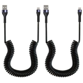 [2 Pack] Coiled Lightning Cable for Car, USB to Lightning Cable Coiled 6ft [MFi Certified & CarPlay], Coiled iPhone Cable Compatible with iPhone 13 /12Pro/12/11/XS/XS Max/XR/X/8/8 Plus/Pad/Pod
