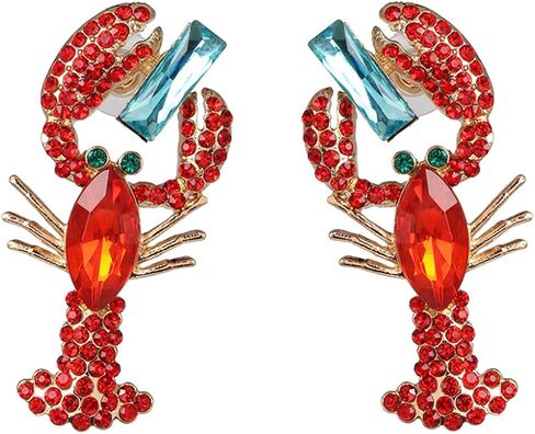 Red Rhinestone Crayfish Dangle Earrings for Women Girls Lobster Crystal Drop Dangling Studs Earing Cartilage Tragus Piercing Post Pin Lightweight Cute Birthday Halloween Christmas Theme Party Jewelry Gifts in Saudi Arabia