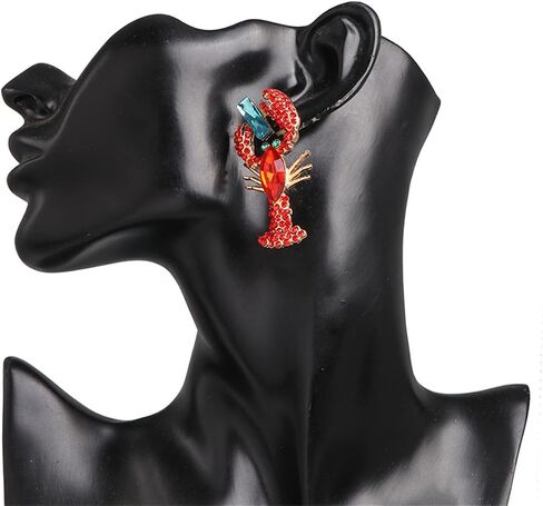 Red Rhinestone Crayfish Dangle Earrings for Women Girls Lobster Crystal Drop Dangling Studs Earing Cartilage Tragus Piercing Post Pin Lightweight Cute Birthday Halloween Christmas Theme Party Jewelry Gifts in Saudi Arabia