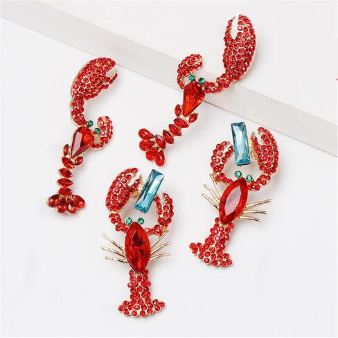 Red Rhinestone Crayfish Dangle Earrings for Women Girls Lobster Crystal Drop Dangling Studs Earing Cartilage Tragus Piercing Post Pin Lightweight Cute Birthday Halloween Christmas Theme Party Jewelry Gifts in Saudi Arabia