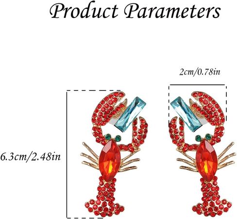 Red Rhinestone Crayfish Dangle Earrings for Women Girls Lobster Crystal Drop Dangling Studs Earing Cartilage Tragus Piercing Post Pin Lightweight Cute Birthday Halloween Christmas Theme Party Jewelry Gifts in Saudi Arabia