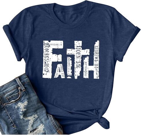 قمصان إيمانية للنساء من آية الكتاب المقدس، تي شيرت برسومات مسيحية، قمصان دينية قديمة، قمصان كاجوال in Kuwait
