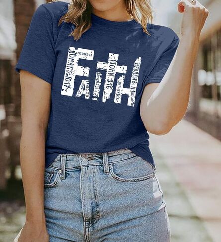 قمصان إيمانية للنساء من آية الكتاب المقدس، تي شيرت برسومات مسيحية، قمصان دينية قديمة، قمصان كاجوال in Kuwait