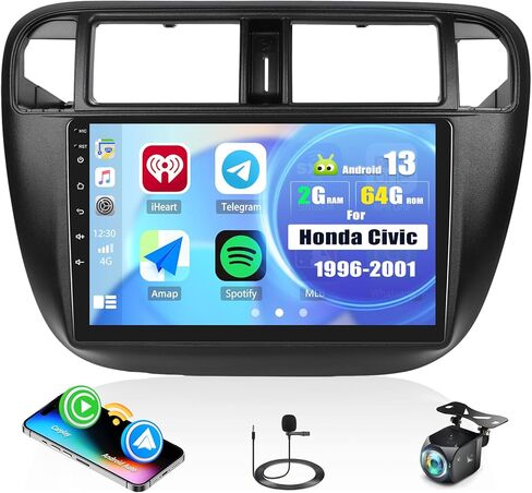 [2+64g] Amprime Android 13 Car Stereo لـ Honda Civic 1996-2001 مع Carplay و Android Auto ، 9 بوصة اللمسات اللمسة الشاشة مع Radio FM/RDS Hifi EQ WiFi GPS Dual USB+كاميرا احتياطية in Kuwait