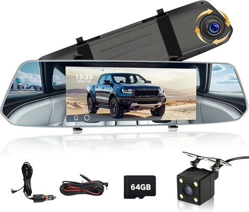 Podofo Mirror Dash Cam for Cars,7" Rear View Mirror 1080P Front and Rear View Dual Cameras,Super Night Vision,Parking Assistance,Loop Recording,Motion Detection,Waterproof Backup Camera for Cars+64G in Kuwait