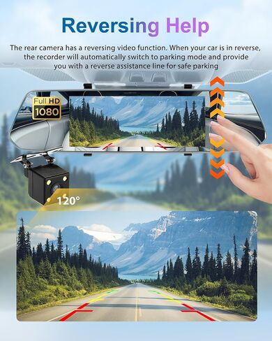 Podofo Mirror Dash Cam for Cars,7" Rear View Mirror 1080P Front and Rear View Dual Cameras,Super Night Vision,Parking Assistance,Loop Recording,Motion Detection,Waterproof Backup Camera for Cars+64G in Kuwait