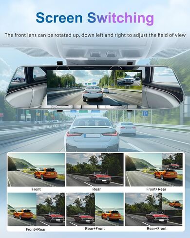 Podofo Mirror Dash Cam for Cars,7" Rear View Mirror 1080P Front and Rear View Dual Cameras,Super Night Vision,Parking Assistance,Loop Recording,Motion Detection,Waterproof Backup Camera for Cars+64G in Kuwait