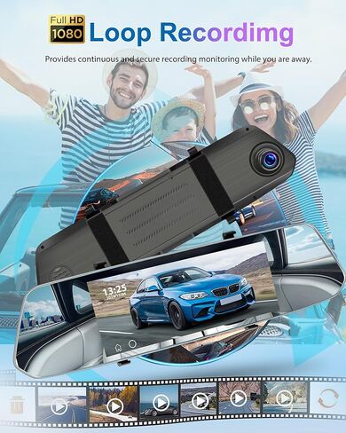 Podofo Mirror Dash Cam for Cars,7" Rear View Mirror 1080P Front and Rear View Dual Cameras,Super Night Vision,Parking Assistance,Loop Recording,Motion Detection,Waterproof Backup Camera for Cars+64G in Kuwait