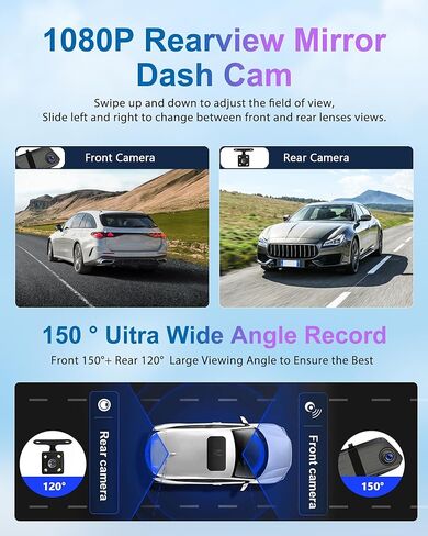 Podofo Mirror Dash Cam for Cars,7" Rear View Mirror 1080P Front and Rear View Dual Cameras,Super Night Vision,Parking Assistance,Loop Recording,Motion Detection,Waterproof Backup Camera for Cars+64G in Kuwait