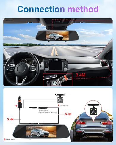 Podofo Mirror Dash Cam for Cars,7" Rear View Mirror 1080P Front and Rear View Dual Cameras,Super Night Vision,Parking Assistance,Loop Recording,Motion Detection,Waterproof Backup Camera for Cars+64G in Kuwait