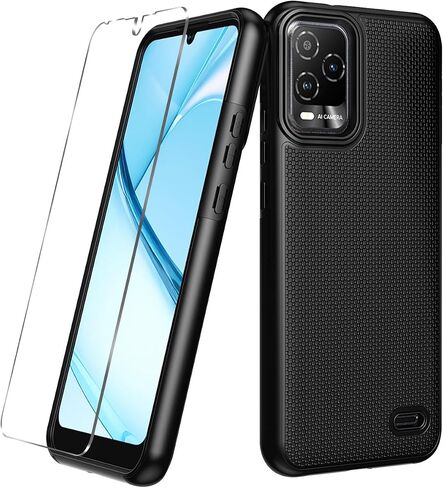 JOKITA for BLU View 5 Pro B170D Phone Case with Tempered Glass Screen Protector,Shock-Absorption Flexible TPU Rubber Protective Cell Cover (Black) in Saudi Arabia