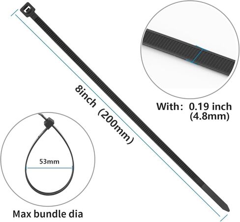 1100pcs 8 بوصة روابط zip 70 رطلا قوة الشد ، 1000pcs سوداء+أبيض 100pcs ، وعلاقات الكابلات المقاومة للأشعة فوق البنفسجية الثقيلة مع ربطات نايلون القفل للذات لخطوط داخلية في الهواء الطلق in Kuwait