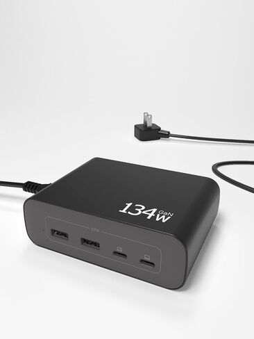 8 Port 134W Charging Station, Dual 67W USB C Charger Block, Fast Charger Desktop Organizer for iPhone, MacBook, Samsung, Laptops, and More (Flat Plug, Black) in Saudi Arabia