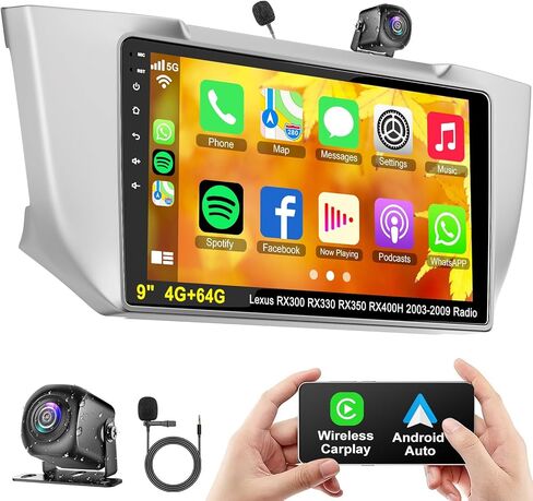 [4+64g] راديو سيارة لـ Lexus RX300/RX330/RX350/RX400H 2003-2009 مع Carpaly اللاسلكي و Android Auto ، 9 بوصة IPS شاشة اللمس ستيريو مع GPS التنقل/Bluetooth in Kuwait
