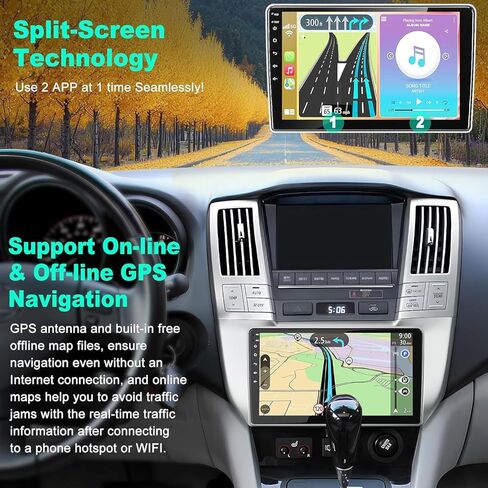 [4+64g] راديو سيارة لـ Lexus RX300/RX330/RX350/RX400H 2003-2009 مع Carpaly اللاسلكي و Android Auto ، 9 بوصة IPS شاشة اللمس ستيريو مع GPS التنقل/Bluetooth in Kuwait