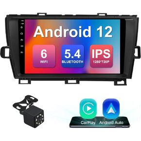 2+32G 9-inch Android 12 Car Stereo for Toyota Prius 2010-2015 IPS Touchscreen Screen Car Radio with Carplay & Android Auto Support Backup Camera GPS FM Navi BT SWC