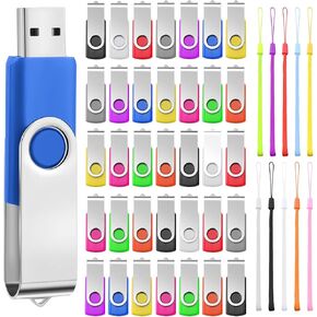 50 Pack USB Flash Drives Bulk with Lanyards USB 2.0 Thumb Drive Swivel Storage Flash Pack Bulk with LED Light for Data Storage Backup, 10 Colors (4 GB)