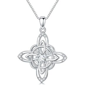 Celtic Knot Necklace for Women Sterling Silver 18K White Gold Plated Moissanite Diamond Celtic Trinity Knot Necklace Irish Celtic Knot Pendant Necklace Jewelry Birthday Christmas Gifts for Wife Daughter Girls, 18+2Inch