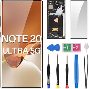 for Samsung Galaxy Note 20 Ultra 5G SM-N986U N986U1 Screen Replacement OLED Display Touch Digitizer Full Assembly with Mystic Black Frame and Side Button Glass Repair Tools Kit