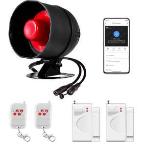 WiFi Alarm Home Security System, Wireless Alarm Security System with Loud 120dB Window Door Alarms Sensor, Remote Control WiFi Siren for Shed Garage