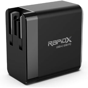65W USB C Wall Charger, RapidX Type C Fast Charger Block for iPhone 14 13 12 Pro and Pro Max, iPad Pro, Samsung Galaxy, MacBook and Type C Laptops, Compact and Foldable
