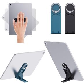 MRUOZRUI Universal Tablet Stand with Built-in Ring Holder 2 Pack-Adjustable Multifunction Tablet Kickstand with Adhesive Patch for iPad Pro, Air, Samsung Galaxy Tab, Kindle Tablets, Black &Teal