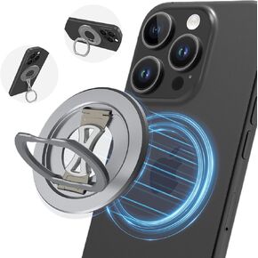 CCSmall for Magsafe Magnetic Phone Ring Holder, Detachable Adjustable Finger Ring Grip and Stand for iPhone 16/15/14/13/12 NHJ Silver Gray