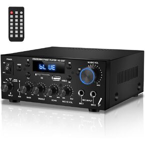 KS-33BT 2.0CH Stereo Audio Amplifier Receiver with Active Subwoofer Output,RMS 60W,Max 200W,Home Audio Amplifier,Bluetooth 5.0 HiFi Amplifier w/Echo/MIC/USB/SD/AUX/FM for Home Theater,Karaoke