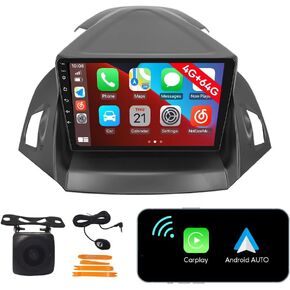 [4G 64G] Android Car Stereo FM Radio Carplay Android Auto 9" Touchscreen Headunit Media Player with Backup Camera for Ford Kuga Escape C-max 2013 2014 2015 2016 2017