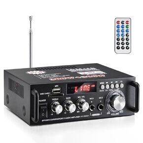 AV-298BT Stereo Audio Amplifier, 600W Amp 2 Channel Wireless Bluetooth 5.0 Power Amplifier System, Home Audio Amplifier Home Theater Audio Stereo System MIC, FM, RCA, USB, SD Card, with Remote Control