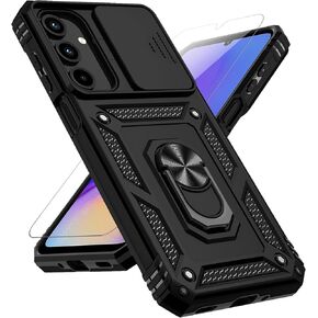 for Samsung Galaxy A16 5G Case with Slide Camera Cover HD Screen Protector [Military Grade 16ft. Drop Tested] Magnetic Ring Holder Kickstand Protective Phone Case for Galaxy A16 5G 2025, Black