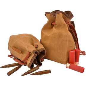 Drawstring Leather Ammo Cartridge Bag, Rifle Shotshell Holder Storage Pouch