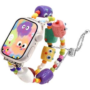 Handmade Watch Bands Compatible with Your 38/40/41mm Apple Watch Series8/7/6/5/4/3/2/SE,Cute bead chain Replacement Bands Strap for women men for gifts