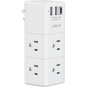 USB Outlet Extender Surge Protector - QINLIANF 3-Sided Multi Plug Outlet with 6 AC Spaced Outlet Splitter and 3 USB Ports with Rotating Plug,Power Strip Spaced Plug Expander for Travel,Home,Office,ETL