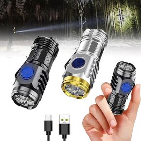 2Pcs German Three-Eyed Monster Mini Flash Super Power Flashlight, 3 Eyed Monster Flashlight,Thumb Flashlight Mini Flashlights, Pocket Flashlight, Portable Mini Torch, LED Flashlight（Black+Silver）