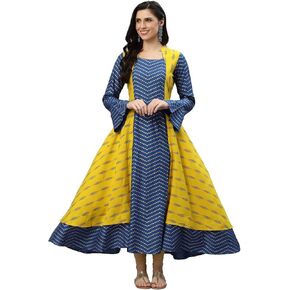 Yash Gallery Women's Rayon Geometric Print Anarkali Kurta