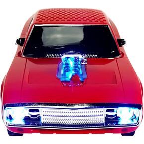 QFX Bluetooth 1968 Retro Muscle Car Replica Speaker, Dual 2-inch Speakers, Hands Free Link, Built-in Microphone, FM Radio and LED Party Lights, Blue - BT-1968-BLU