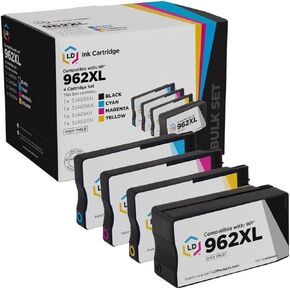 LD Products Remanufactured Ink Cartridge Replacements for 962 XL HP 962xl Ink Cartridges Combo Pack High Yield for use in HP Officejet Pro 9010 9012 9015e 9018e (Black, Cyan, Magenta, Yellow, 4-Pack)