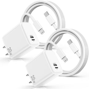 20W USB C+ Lightning Dual Port Charger, Dual Port Fast USB C Wall Charger Adapter, 10ft C to L Fast Charging Cable for iPhone 14Pro/13 Pro/12/12 Pro Max/11 Pro Max/XS Max/XS/XR/ (2 Pack)-1