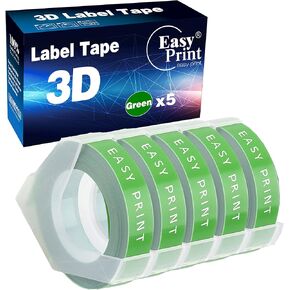 EASYPRINT (5X Green, 5-Pack) Compatible Embossing Tape Self-Adhesive Replacement for Embossing Tape for Dymo Embossing Label Maker Organizer Xpress, White on Red, 3/8 in x 9.8 ft