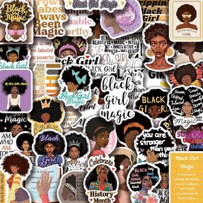 50Pieces Ultimate Black Girl Magic Affirmation Stickers, Waterproof African American Women Teen Decals, Vinyl Stickers for Laptop, Journal, Scrapbook, Stanley Water Bottle