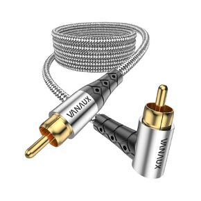 90-Degree Subwoofer Cable 49FT,Premium Audio RCA to RCA Cable, (Gold-Plated Connectors, Aluminum Alloy Shell, Braided Jacket) Ideal for Tight Spaces, Home Theater, Sound Systems
