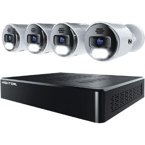 Night Owl Power Over Ethernet 12 Channel NVR Video Home Security Camera System with (4) Wired IP 4K HD Indoor/Outdoor Deterrence Cameras and 2TB Hard Drive (Add up to 4 Wi-Fi Cameras)