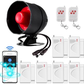 WiFi Home Alarm System, Wireless Alarm Security System with Loud 120dB Window Door Alarms Sensor, Remote Control WiFi Siren for Shed Garage