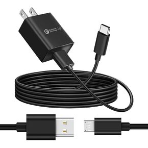USB 18W 5V 3A 2A 1A Charger Charging Cable Cord QC Fast Wall Charging Plug AC Power Adapter, with USB Type C, Micro USB Power Cable 4.9FT