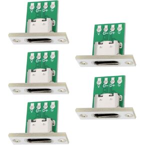5Pcs Type C Female Socket Connector with PC Board, 24Pin USB 2.0 Pinout Panel Mount USB C Female Socket for DIY Mobile Devices Laptops Tablets