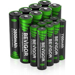 BEVIGOR 16 Sets AA AAA Rechargeable Batteries,High Capacity 8-Pack AA 2800mAh & 8-Pack AAA 1100mAh,1.2V NiMH Low Self Discharge